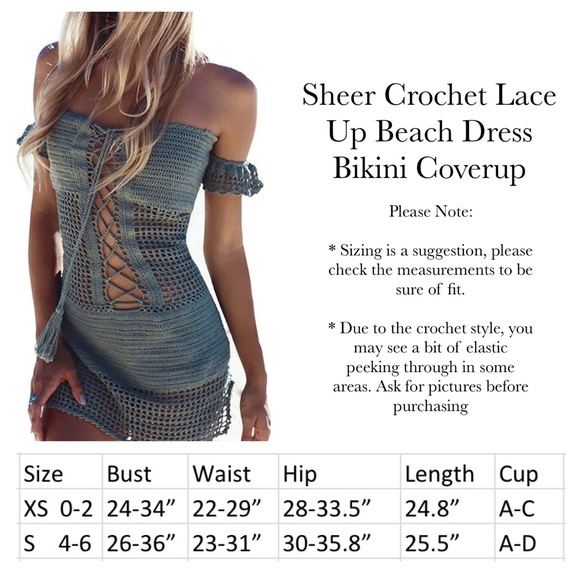 Boho Crochet Lace Up Beach Dress Bikini Coverup - Picture 16 of 16